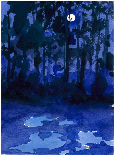 painting water colors at night